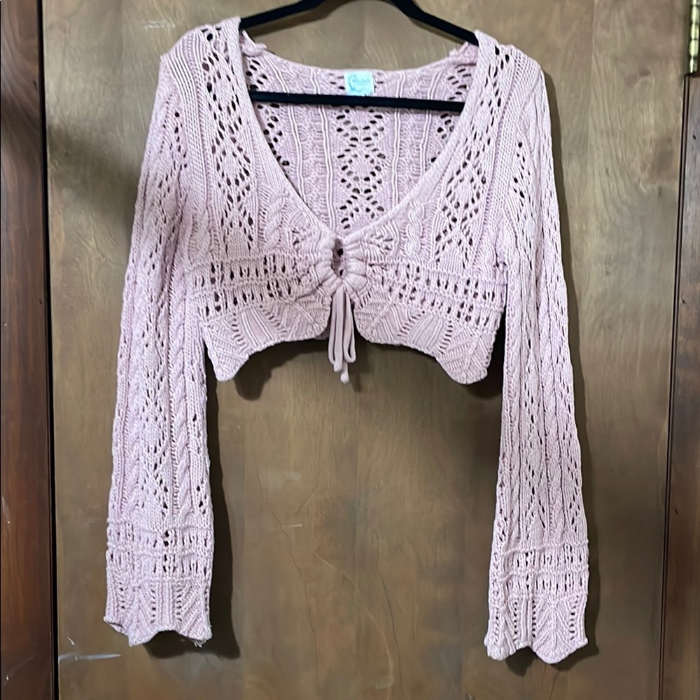 Pink Knit Cropped Cardigan
